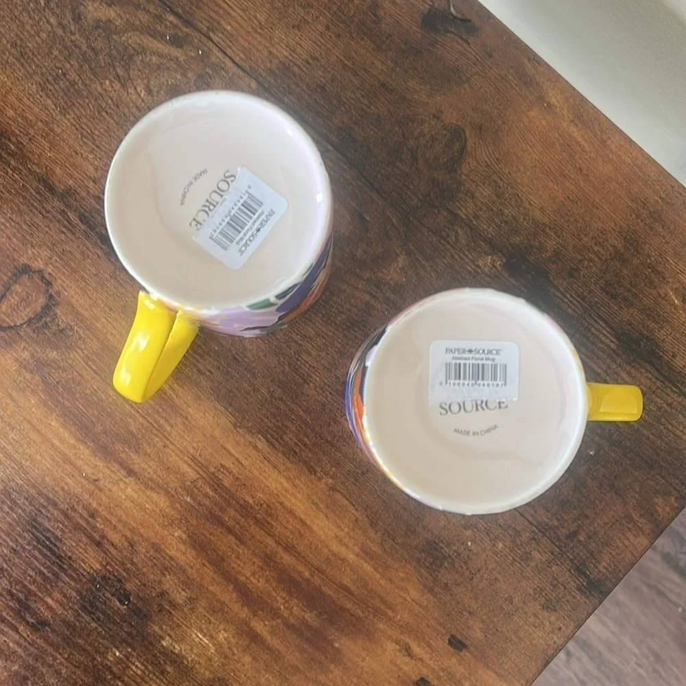 Floral colorful Ceramic Mugs with Yellow Handle